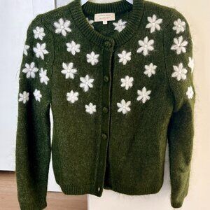 Sezane Andrew Cardigan Perfect Green/ Ecru - Size S